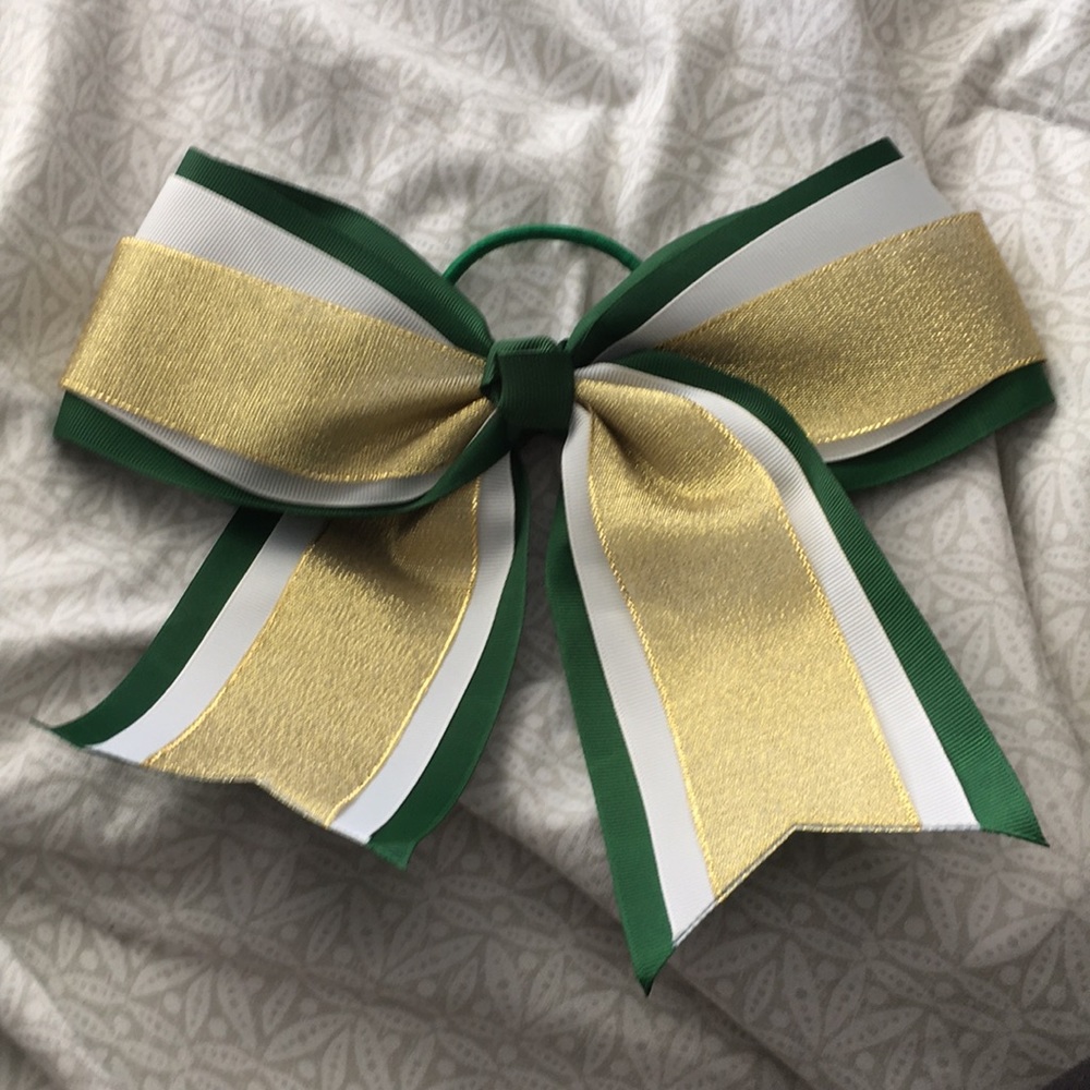 Green, Gold, White Cheer Bow